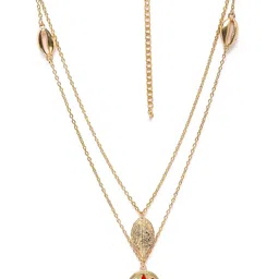 Bohey by KARATCART Gold-Plated Sun & Leaf Multicharm Layered Chain image 5