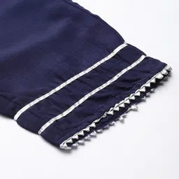 Inddus Women Navy Blue Printed Pleated Gotta Patti Kurta with Trousers & With Dupatta image 4