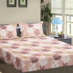 Trance Home Linen Coral & White Floral Cotton 180 TC King Bedsheet with 2 Pillow Covers-picture-35