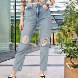 DressBerry Women Urban Grunge Straight Fit Mildly Distressed Light Fade Jeans-image-5