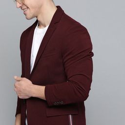 Mast & Harbour Men Burgundy Regular Fit Solid Single-Breasted Casual Blazer-picture-14