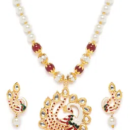 Jewels Galaxy Women Off-White & Maroon Kundan Studded & Beaded Enamelled Jewellery Set-picture-39