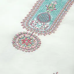 Rajnandini White & Green Embroidered Unstitched Dress Material image 2