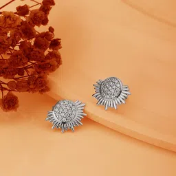 Carlton London Silver-Toned Rhodium-Plated CZ Studded Spiked Studs-picture-42