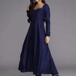 Inddus Women Navy Blue Printed Pleated Gotta Patti Kurta with Trousers & With Dupatta image 5