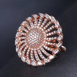 Priyaasi Rose Gold-Plated AD Studded Circular Handcrafted Adjustable Finger Ring image 1