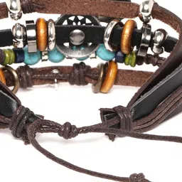 Jewels Galaxy Women Brown & Silver-Toned Multistrand Beaded Bracelet With Drop Charms image 5