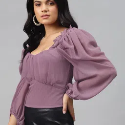 plusS Tranquil Lavender Solid Ruffled Top image 3