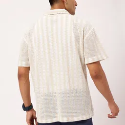 Kook N Keech Textured Motion Self Striped Crochet Relaxed Fit Shirt image 5