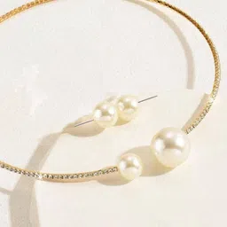 LUCKY JEWELLERY Gold-Plated Cubic Zirconia-Studded & Beaded Jewellery Set image 4