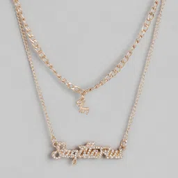 Jewels Galaxy Gold-Plated Sagittarius Zodiac Stone-Studded Layered Necklace image 3