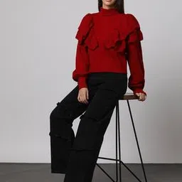 Ruffle Pattern Cable Knit Pullover-image-7