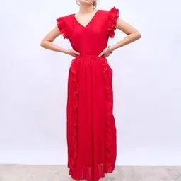 styli Women Ruffle SleevesPleated A-Line Maxi Dress-picture-18