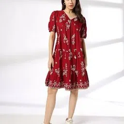 fusion Women Floral Print V-Neck Tiered Dress-picture-39
