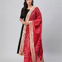 aditi wasan Bandhani Print Dupatta with Lace Border-picture-13