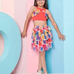 pspeaches Girls Printed Top & Skirt Set-picture-48
