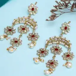 karatcart Kundan-Studded Danglers with Pearl Drops-picture-16