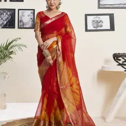 svaraa Women Floral Woven Saree with Contrast Border image 1
