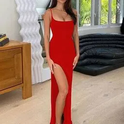 wanquila Women Square-Neck Bodycon Dress with Thigh-Slit-picture-10