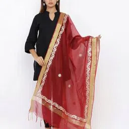 jabama Floral Embroidered Dupatta with Tassels-picture-30