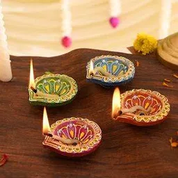 Set of 4 Diwali Designer Terracotta Diya-image-18