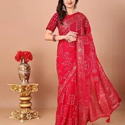 Women Bandhani Print Saree with Tassels-image-35