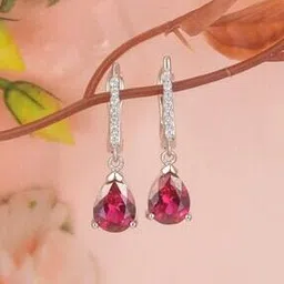 ornate jewels 925 Sterling Silver Pear Shape Red Ruby Dangler Earrings-picture-30