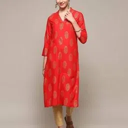 biba Women Floral Print V-Neck Straight Kurta-picture-33