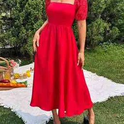 outzidr global Women Square-Neck Fit & Flare Dress-picture-18