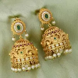 drapelane Women Gold-Plated Kundan-Studded Jhumka Earrings-picture-24