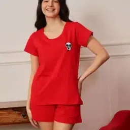 clovia Women T-Shirt & Shorts Lounge Wear Set-picture-37