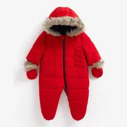 mothercare Quilted Fur-Lined Hooded Snowsuit with Mittens-picture-48