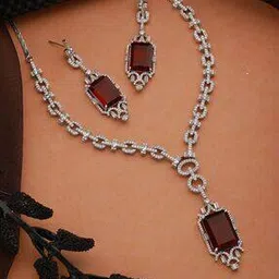 saraf rs jewellery Women Silver Toned Stones Studded Jewellery Set      -picture-32