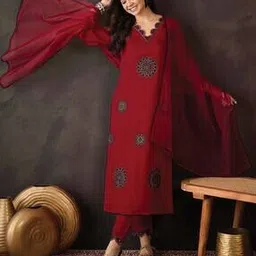 kvs fab Women Embroidered Straight Kurta Set with Dupatta-picture-53