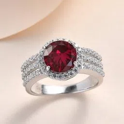 ornate jewels 925 Sterling Silver Round Red Ruby and American Diamond Halo Ring-picture-51