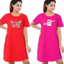 buythattrendz Women Pack of 2 Typographic Print Nightshirts-picture-27