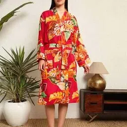 handicraft-palace Tropical Print Bath Robe with Tie-Up-picture-50