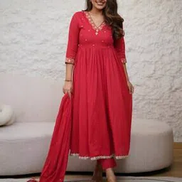 nyrika Women Embroidered Viscose Diamond Georgette Suit Set with Matching Dupatta-picture-19