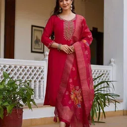 nyrika Women Embroidered Straight Kurta Set image 1