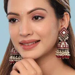 yellow chimes Stone-Studded Beaded Jhumkas Earrings-picture-31