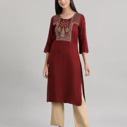 aurelia Women Regular Fit Straight Kurta with Embroidery image 1