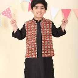 fabindia Boys Floral Print Nehru Jacket with Mandarin Collar-picture-18