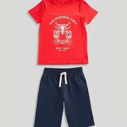 mothercare Boys Graphic Print Cotton T-Shirt & Shorts Set-picture-53