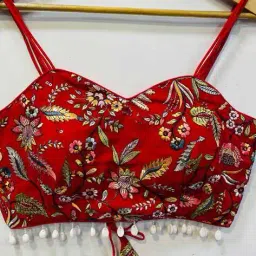 dwini Women Embroidered Spaghetti Straps Back Open Blouse image 1