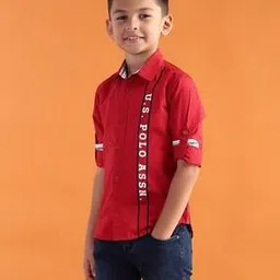 Boys Brand Print Regular Fit Cotton Shirt-image-3