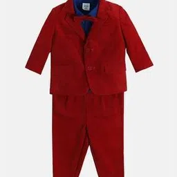 miniklub Boys Patterned Cotton Blazer with Trousers & Shirt Bow-picture-36