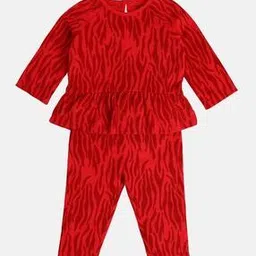 Girls Animal Print Cotton Peplum Top & Pants Set-image-0