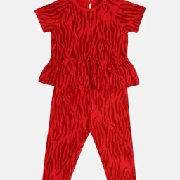miniklub Girls Animal Print Cotton Peplum Top & Pants Set image 1