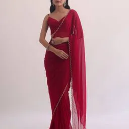 jinal & jinal Women Georgette Saree with Scalloped Border-picture-30