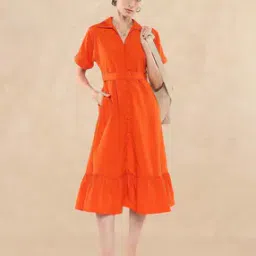 rareism Women Fit & Flared Dress with Waist Belt-picture-22